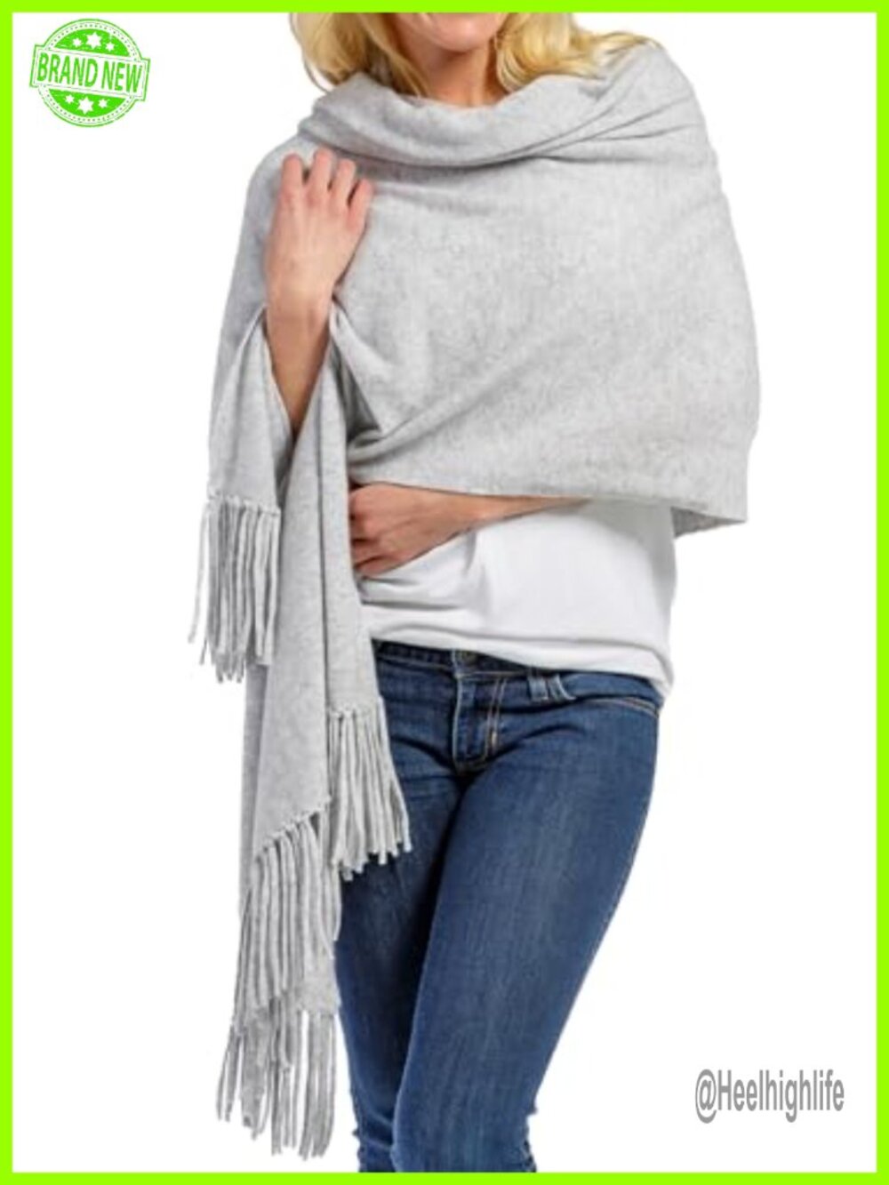 Cashmere Knit Shawl Wrap Fringe Oversized 78x28 Inch
